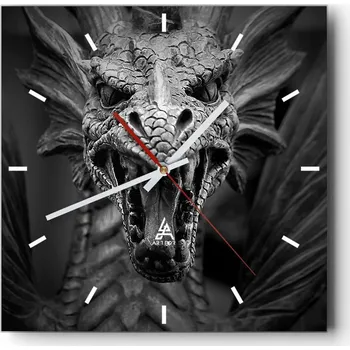 Hodiny Nástěnné hodiny do kuchyně 30x30 Drak Stylové hodiny na skle Loft Tiché