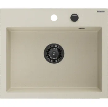 Granitový dřez Mexen Oscar granitový dřez 1-komorový 580 x 490 mm, béžový, černý sifon - 6519581000-69-B Granitové dřezy