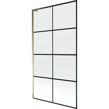 Mexen Next L vanová zástěna jednokřídlá 100 x 150 cm, černá mřížka, zlatá - 895-100-000-03-77-50 Vanové zástěny