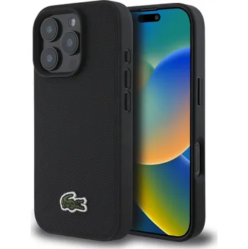 Náhradní kryt pro mobilní telefon Lacoste Iconic Petit Pique Woven Logo MagSafe zadní kryt pro iPhone 16 Pro Max Black