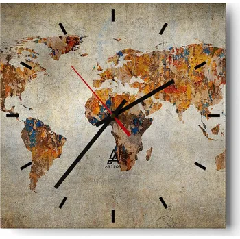 Hodiny Nástěnné hodiny do kuchyně 30x30 Mapa světa Stylové hodiny na skle Loft Tiché