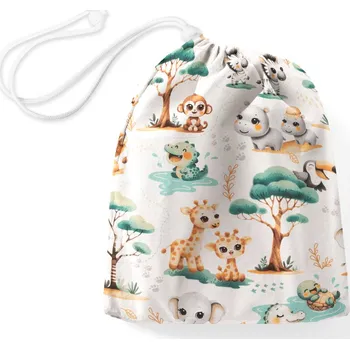 Školní sáček Bavlněný pytlík/sáček na přezůvky Sandra SA-513 Africká zvířátka na bílém