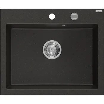Granitový dřez Mexen Elix granitový dřez s jednou komorou 600 x 500 mm, černý/zlatý metalický, sifon chrom - 6525601005-75 Granitové dřezy