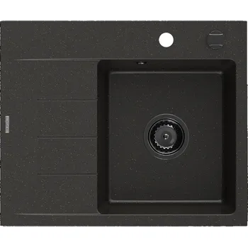 Granitový dřez Mexen Ben granitový dřez s 1 komorou a odkapávačem, pravý 600 x 500 mm, černý/zlatý metalik černý sifon Granitové dřezy
