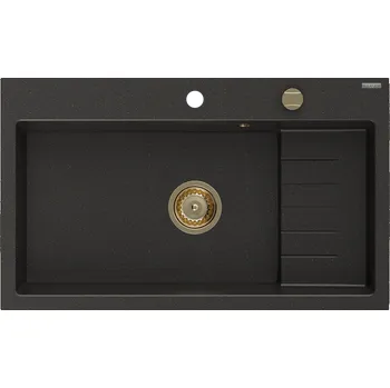 Granitový dřez Mexen Omar granitový dřez 1-komorový 800 x 480 mm, černý/zlatý metalik, sifon zlatý - 6520801005-75-G Granitové dřezy