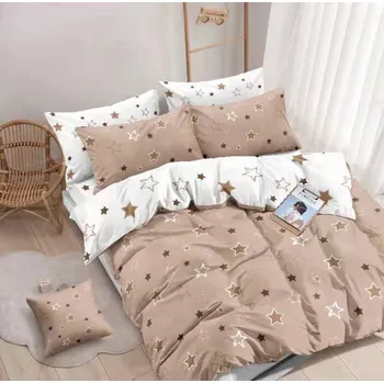 Povlečení Aaram Francouzské bavlněné povlečení STAR béžové a bílé 220x200 / 70x90