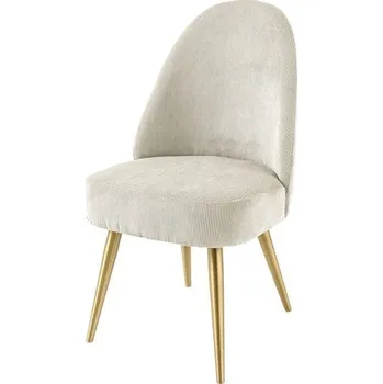 Jídelní židle Moderní art deco čalouněná béžová jídelní židle Jana s textilním manšestrovým potahem s kovovými zlatými nožičkami 89 cm
