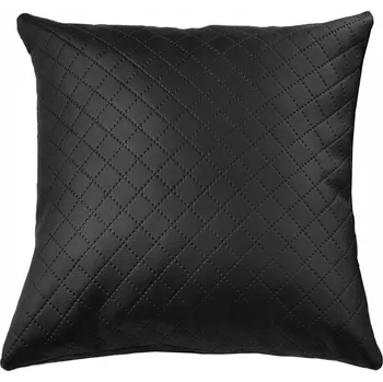 Polštář KOŽENÝ DEKORAČNÍ POLŠTÁŘ s malým kosočtvercovým vzorem na křeslo, pohovku, gauč, ČERNÝ