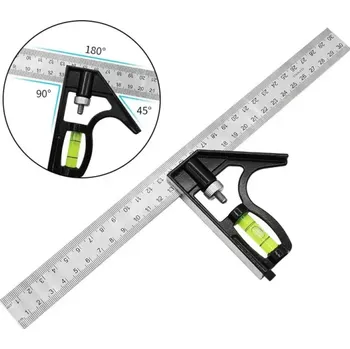 Posuvné měřítko Kombinované posuvné pravítko 300 mm z nerezové oceli Úhlové měřidlo 90° a 45° Přesné měření Tesařské nářadí Dílenský nástroj