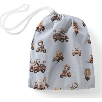 Školní sáček Bavlněný pytlík/sáček na přezůvky Sandra SA-629 Zvířátka v autech na modrém