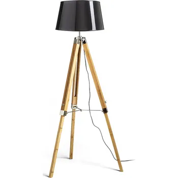 Stojací lampa ALVIS/RIDICK stojanová lesklá černá zlatá fólie/bambus/chrom 230V LED E27 15W