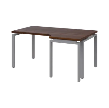 Psací stůl MHRK 38 - 166 stůl kancelářský, rohový, pravý, kovová podnož stříbrná, deska 36 mm, široký 1600 mm, ořech královský