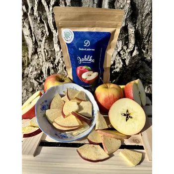 Sušené ovoce Lyofilizovaná jablka sušená mrazem Dobroládovna Velikost balení: 30g Křupavá chuť čerstvých jablek kdykoli behěm dne. Objevte dokonalou svačinku!