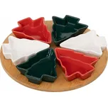 MISKY NA POCHUTINY VZHLED VÁNOČNÍCH STROMEČKŮ BAREVNÉ NA BAMBUSOVÉM PODNOSU Ø 27 CM SADA