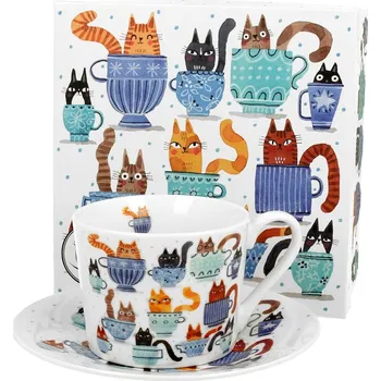 DUO Gifts DG - Porcelánový šálek s podšálkem Kočky v šálcích - 200 ml