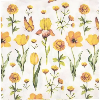 Papírový ubrousek Ubrousek, květiny žluté, 1 ks