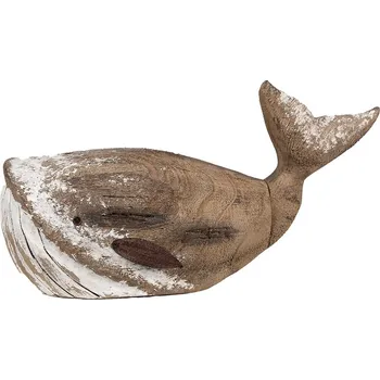 Hnědo-bílá dřevěná dekorace Velryba Nauticco - 39*15*21 cm