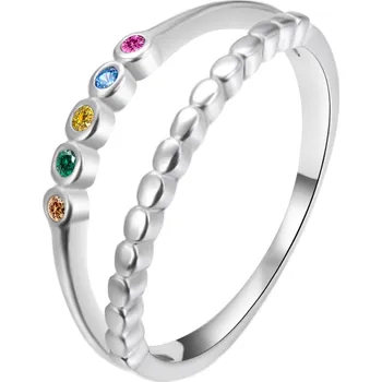 Prsten Agato Dvojitý stříbrný prsten s barevnými zirkony AGT-R48C 56 mm + 2 měsíce na vrácení zboží