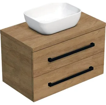 Koupelnový nábytek Koupelnová skříňka s černou úchytkou a krycí deskou SAT Cube Way 80x47,5x46 cm dub Hickory mat CUBE46C803DH45 - CUBE46C803DH45