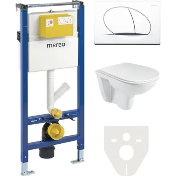Mereo WC set - Rimless WC, modul pro sádrokarton, bílé oválné tlačítko - MM02SETR