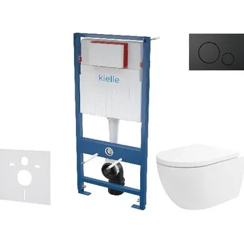 Klozet kielle Set předstěnové instalace, klozetu Oudee Vortex, sedátka softclose a tlačítka Gemini IV, matná černá - 30505SS84
