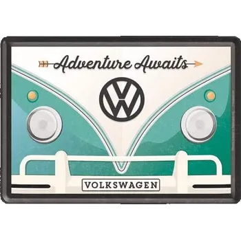 NOSTALGIC ART pohlednice VOLKSWAGEN BULLI ADVENTURE AWAITS white/green