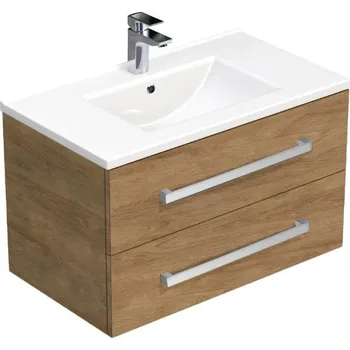 Nábytek Koupelnová skříňka s umyvadlem SAT Cube Way 80x53x46 cm dub Hickory CUBE46802DHMOD - CUBE46802DHMOD