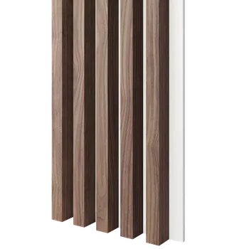 Obklad Lamele 3D Dřevěné lamely ŠIROKÉ na BÍLÉ desce (MDF), OŘECH DÝHA, 46 x 300 x 2750 mm (0,825 m2)