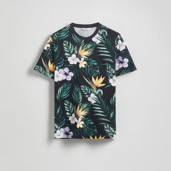 Pánské tričko Reserved - Bavlněné tričko střihu regular - černý - 404EX-99X - 404EX-99X-L