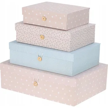 Úložný box KARTONOVÉ KRABICE S VÍKY NA DROBNOSTI RŮŽOVÉ PRO DĚTI SADA 4 ks