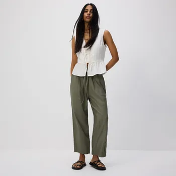 Dámské kalhoty Reserved - Viskózové kalhoty s vázáním - zelená - 1051P-87X - 1051P-87X-M