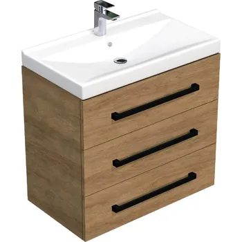 Koupelnový nábytek Koupelnová skříňka s černou úchytkou a umyvadlem SAT Cube Way 80x71x46 cm dub Hickory mat CUBE46C803DHVER - CUBE46C803DHVER