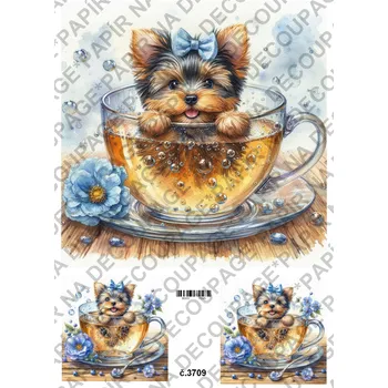 Umělecký papír Rýžový a soft papír na decoupage - Pejsek v hrnku - KB03709 Materiál: Soft, Rozměr: A4