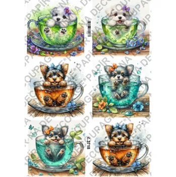 Umělecký papír Rýžový a soft papír na decoupage - Pejsek v hrnku - KB03718 Materiál: Rýžový papír, Rozměr: A4