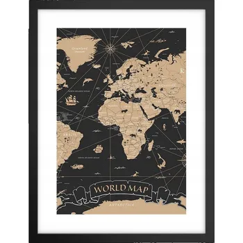 Obraz Obraz plakát v černém rámu do obýváku 30x40 mapa světa plakáty na zeď