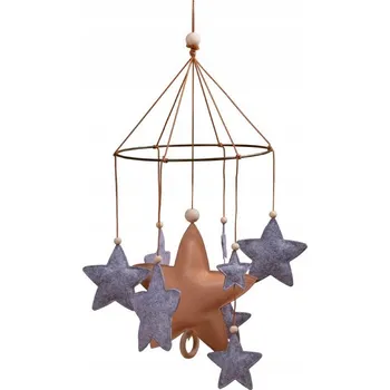 Kolotoč nad postýlku FILIBABBA Hudební kolotoč hvězdičky šedá