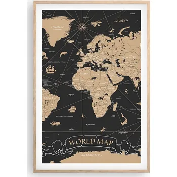 Obraz Obraz plakát v rámu světlý dub do obýváku 61x91 mapa světa plakáty na zeď