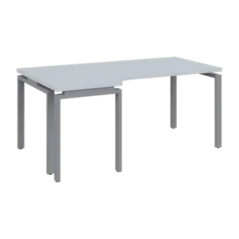 Psací stůl MHRK 38 - 186 stůl kancelářský, rohový, levý, kovová podnož stříbrná, deska 36 mm, široký 1800 mm, bílá