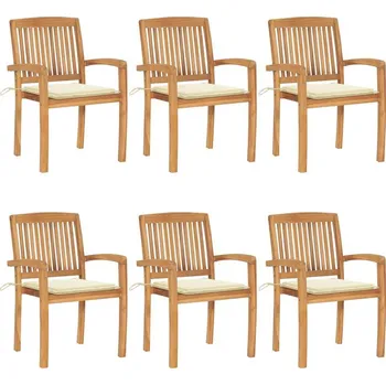 Zahradní nábytek vidaXL Stohovatelné zahradní židle s poduškami 6 ks masivní teak [3073226] Barva: krémová