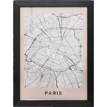 Obraz PLAKÁT V RÁMU, MAPA PAŘÍŽE, ČERNÝ RÁM, 24x18 CM, NÁSTĚNNÁ DEKORACE