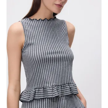 Dámské tričko Reserved - Top s kostkovaným vzorem vichy - černý - 373GU-99X - 373GU-99X-L