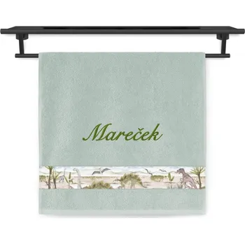 Povlečení Plus Osuška se jménem NA PŘÁNÍ 70x140 Dinosaurus zelená