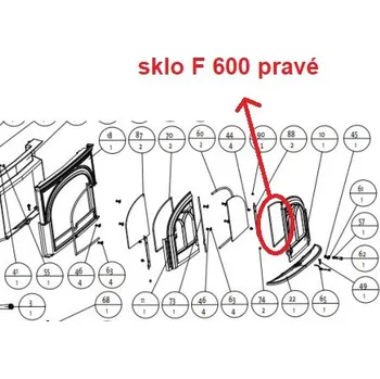 Krbová kamna JOTUL - sklo F 600 pravé 242x297 mm
