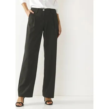 Jednobarevné splývavé široké kalhoty černá 46