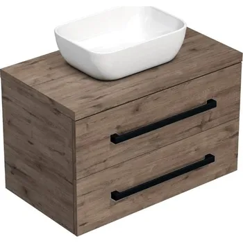 Koupelnový nábytek Koupelnová skříňka s černou úchytkou a krycí deskou SAT Cube Way 80x47,5x46 cm dub Wellington mat CUBE46C803DW45 - CUBE46C803DW45