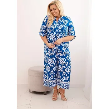 Kesi Włoski Dámská plus size viskózová souprava s geometrickým potiskem chrpová modrá Kesi Włoski modrá | bílá 3338954