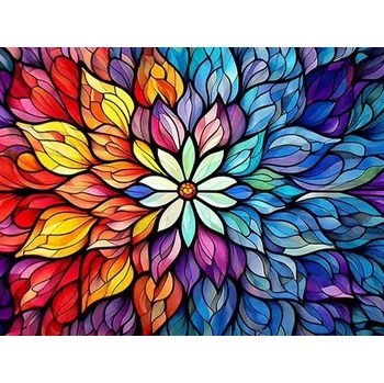 Diamantové malování Diamantové malování/Homfun - Barevný malovaný květ + perleťové kamínky