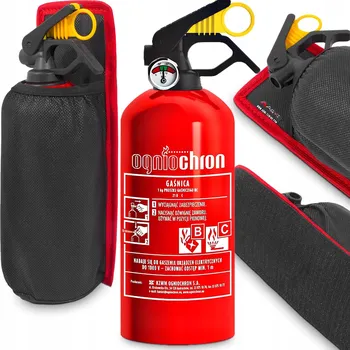 Hasicí přístroj Ogniochron Hasicí Přístroj 1kg s manometrem Automobilová držák na suchý zip, zapínání