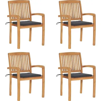 vidaXL Stohovací zahradní židle s poduškami 4 ks masivní teak [3073211] Barva: antracitová