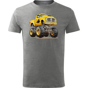 DRÁČE Dětské bavlněné tričko krátký rukáv tmavě šedý melír, Monster truck Velikost: 110